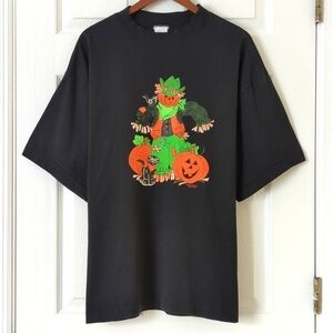 80's Vintage Halloween Scarecrow Pumpkins Short Sleeve Crewneck T-shirt Black L